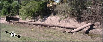 104-foot long 18-inch wide pipe section missile landed, in Rupture of Florida Gas Transmission Pipeline and Release of Natural Gas, by NTSB, for SpectraBusters.org, 4 May 2009