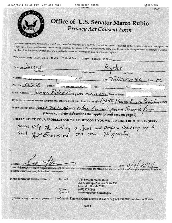 600x776 Privacy Act Consent Form, in It seems that they just draw lines at random --James Ryder via Sen. Marco Rubio, by John S. Quarterman, for SpectraBusters.org, 5 June 2014