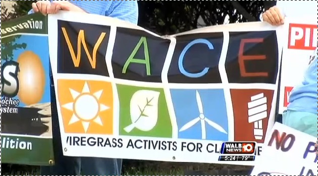 630x350 Wiregrass Activists for Clean Energy, in Stills from WALB about Leesburg pipeline hearing, by John S. Quarterman, for SpectraBusters.org, 10 July 2014