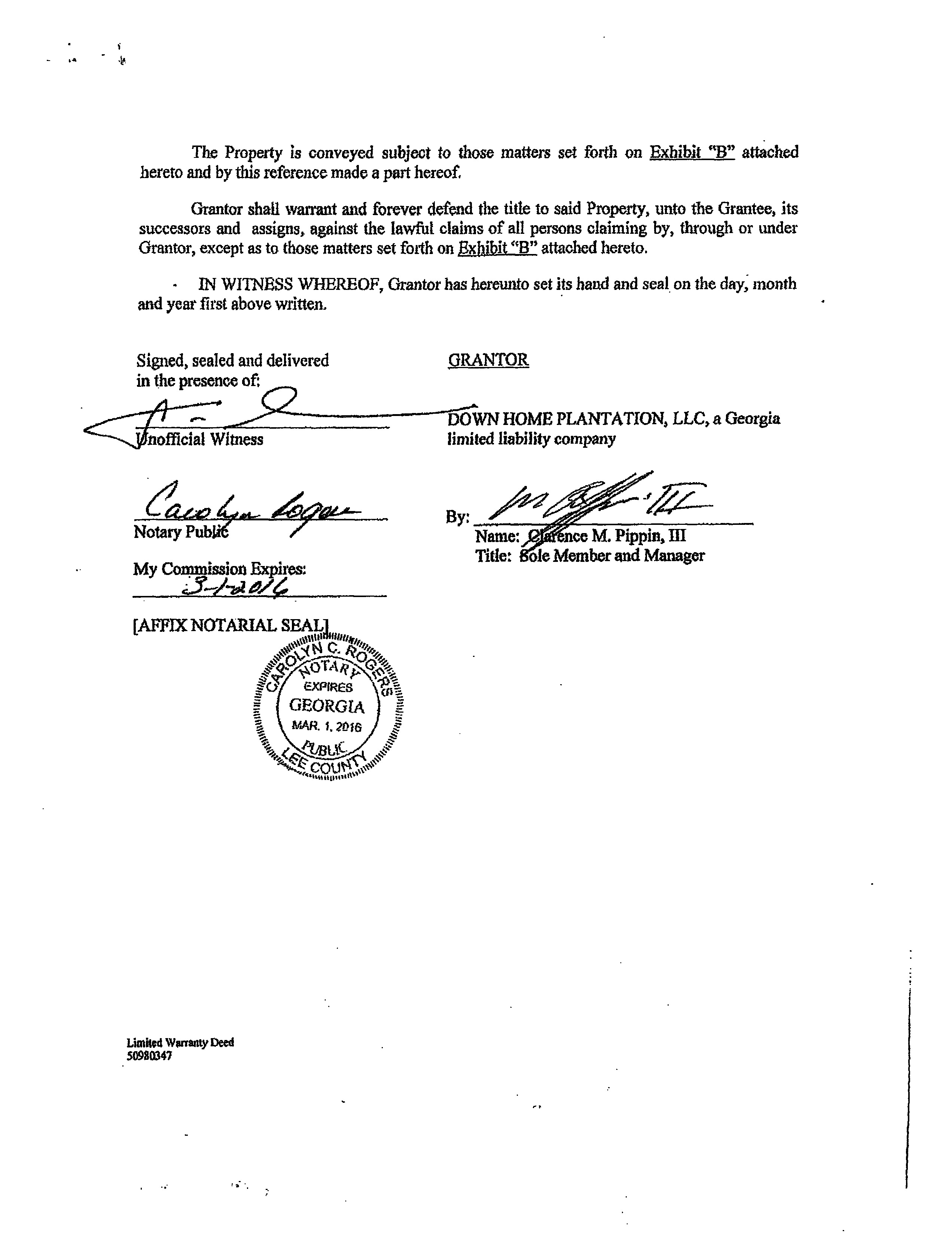 2544x3296 Page-09 Limited Warranty Deed, Down Home Plantation to Sabal Trail (2 of 5), in We grow increasingly concerned, by Dougherty County Commission, 25 August 2014