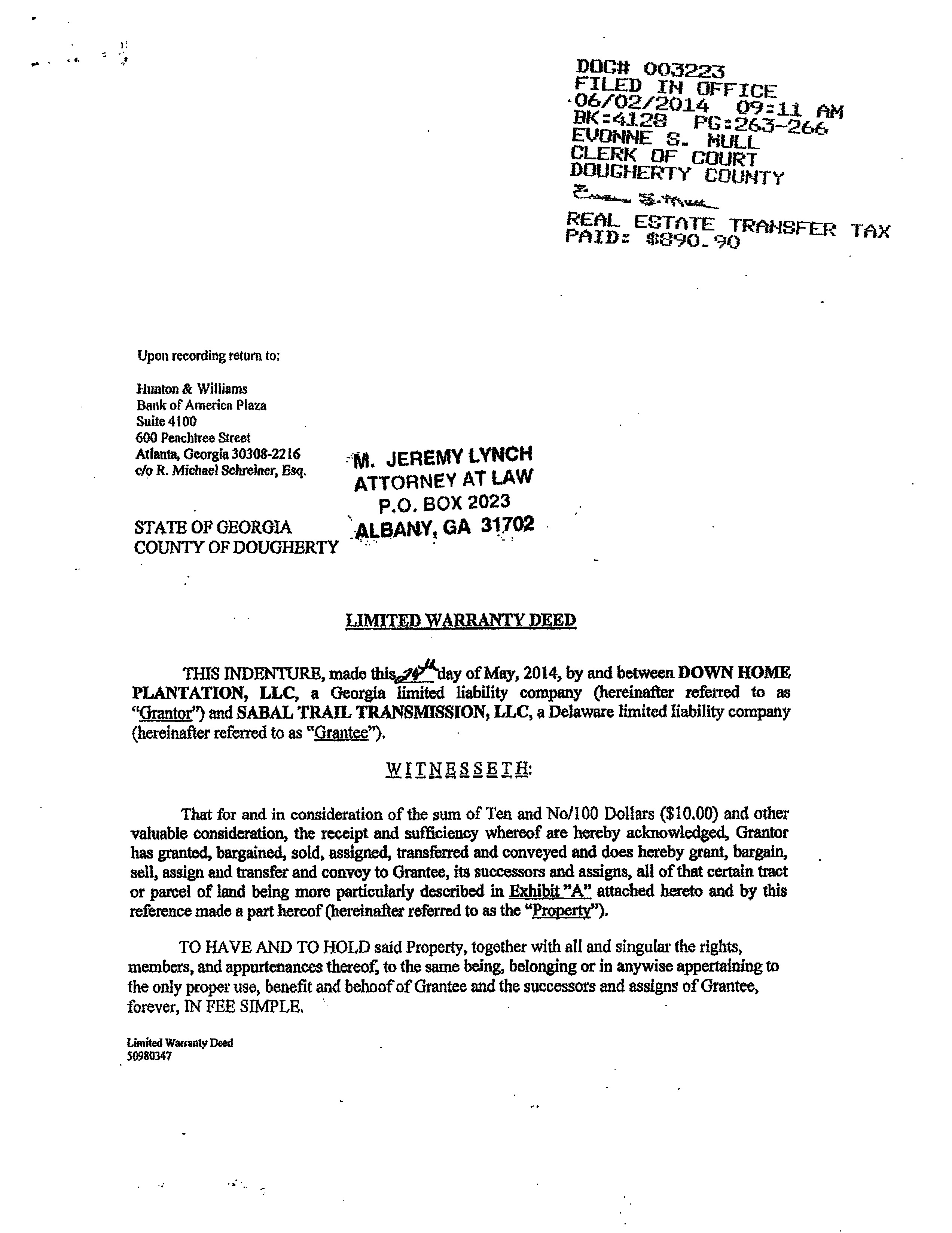 2544x3296 Page-08 Limited Warranty Deed, Down Home Plantation to Sabal Trail (1 of 5), in We grow increasingly concerned, by Dougherty County Commission, 25 August 2014