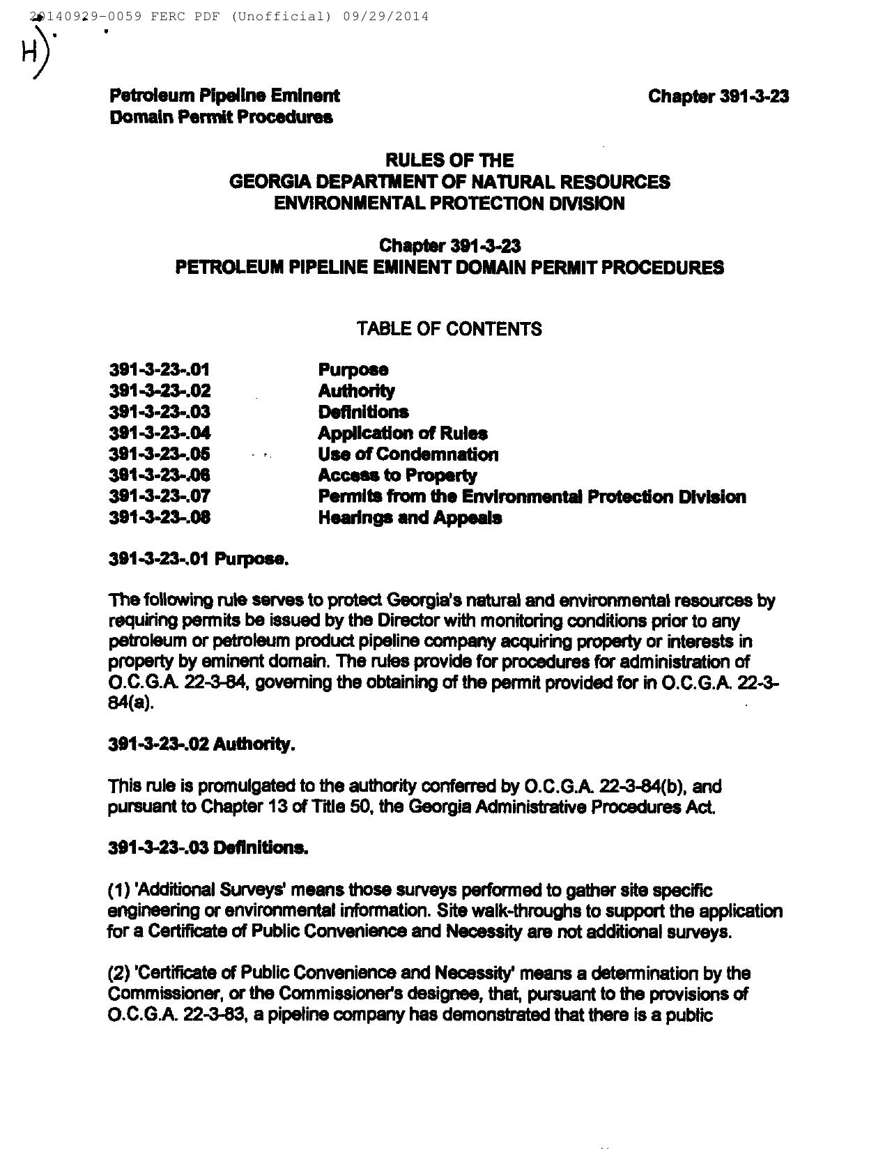 1280x1650 H: GA-EPD Petroleum Pipeline Eminent Domain Permit Procedures (1 of 6), in Resurvey all the properties, by Bill Kendall, for SpectraBusters.org, 29 September 2014