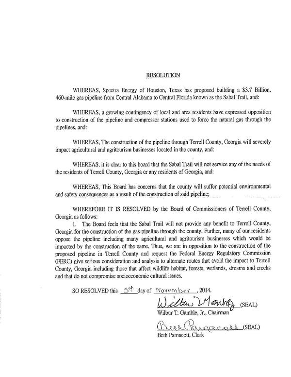 600x776 Resolution, in Agriculture over pipeline: Terrell County resolution against Sabal Trail, by John S. Quarterman, for SpectraBusters.org, 5 November 2014