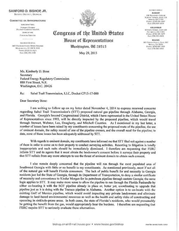 600x776 none of these issues has been adequately addressed by STT., in Deny, said U.S. Rep. Sanford Bishop, and FERC ignored him, by John S. Quarterman, for SpectraBusters.org, 29 May 2015