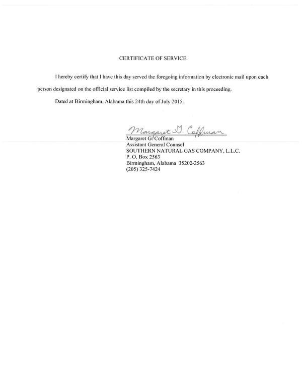 600x776 Certificate of Service, in Sabal Trail is proposiong an excessive number of crossings, by Southern Natural Gas, for SpectraBusters.org, 24 July 2015