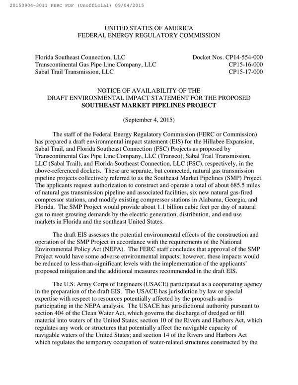 600x776 Notice, NEPA, USACE, in Notice of Availability of Draft Environmental Impact Statement, by FERC, for SpectraBusters.org, 4 September 2015
