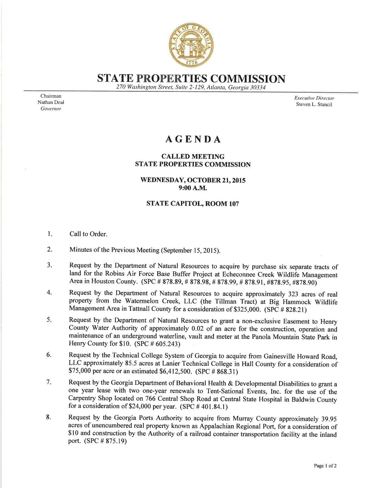 1275x1650 Agenda page 1, in Meeting, by State Properties Commission, for SpectraBusters.org, 21 October 2015